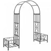 Outsunny 6.8ft Decorative Metal Garden Arch With 2 Planter Boxes Outdoor
