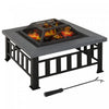 Outsunny 34\" Outdoor Square Firepit Steel Stove Portable With Spark Screen Cover Log Grate Poker And