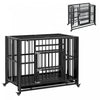 Pawhut 37\" Heavy Duty Dog Crate With Wheels For Small And Medium Dogs, Folding Dog Cage With Double