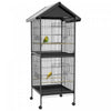 Pawhut Wrought Metal Bird Cage Feeder With Rolling Stand Perches Food Containers Doors Wheels 67\" H,