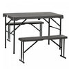 Outsunny Hdpe Picnic Table Set W/ Beer Table & 2 Benches For 4, Dark Grey