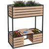 Outsunny 2-tier Raised Garden Bed, Elevated Planter Box With Storage Shelf, Wood Plant Stand For Flo