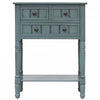 Olivia Solid Wood Console Table With Drawers And Bottom Shelf - Blue