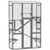 PawHut Catio Outdoor Cat Enclosure, Large Wooden Cat House with 6 Platforms, Scratching Post, 2 Ramps, Waterproof Roof, Walk-in Kitty Cage for 2–3 Kittens, 64" x 24" x 99", Grey