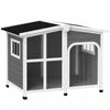 Pawhut Large 42in Wooden Dog House Outdoor With Removable Bottom, Cabin Style Raised Pet Kennel, With Openable Asphalt Roof, Door Curtain, Side Windows For Large Dog, Dark Grey