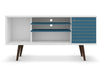 Manhattan Comfort Liberty 53.14\" Mid-Century Modern TV Stand with 5 Shelves & 1 Door - White & Aqua