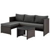 Manhattan Comfort Menton Steel Rattan 2-Piece Chair Lounge & 2-Seater with Coffee Table Patio Set - Grey