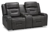 Ryker 72.24\" Leather-Look Reclining Loveseat with Storage Console - Grey