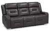 Ryker 82.5\" Leather-Look Reclining Sofa with Storage Arms - Grey