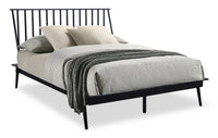 Milan Platform Bed with Headboard & Frame, Mid-Century Modern, Black - Queen Size
