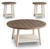 Bolanbrook 40\" Rustic Round 3-Pack Coffee + 2 End Tables with Shelf - Two Tone Wood