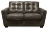 Clare 60\" Genuine Leather Loveseat with Button Tufting – Charcoal