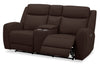 Reign 78\" Silverado Chocolate Brown Top-Grain Genuine Leather Power Reclining Loveseat with Console