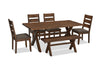Plum 6pc Dining Set with Table, Bench & 4 Chairs, Wood, Live-Edge Look, 70.75\"W- Nutmeg Brown