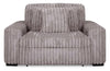 Stratus 59” Fog Grey Chenille Fabric Chair with Power Sliding Chaise and Two Accent Pillows