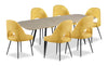 Joss 7pc Dining Set with Table & 6 Bay Chairs, 63-86.5\"W Butterfly Extension, Metal – Mustard