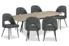 Joss 7pc Dining Set with Table & 6 Bay Chairs, 63-86.5\"W Butterfly Extension, Metal – Charcoal