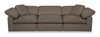Eclipse Modular 124\" Linen-Look Fabric Sofa with Reversible Feather Down Cushions - Slate Brown