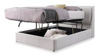 Nico Upholstered Storage Platform Bed in Polyester Grey Fabric, Hyrdraulic Lift - Queen Size
