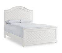 Ella Panel Bed with Headboard & Frame, Chevron Pattern, White - Queen Size