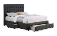 Beck Upholstered Storage Bed in Dark Grey Fabric, Button Tufted - Full Size