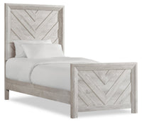 Lark Panel Bed with Headboard & Frame for Kids, Chevron Pattern, Rustic White - Twin Size