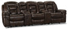 Leo 5-Piece Leath-Aire® Fabric Home Theatre Power Reclining Sectional - Walnut