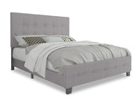 Page Upholstered Bed in Grey Linen-Look Fabric, Button Tufted - Queen Size