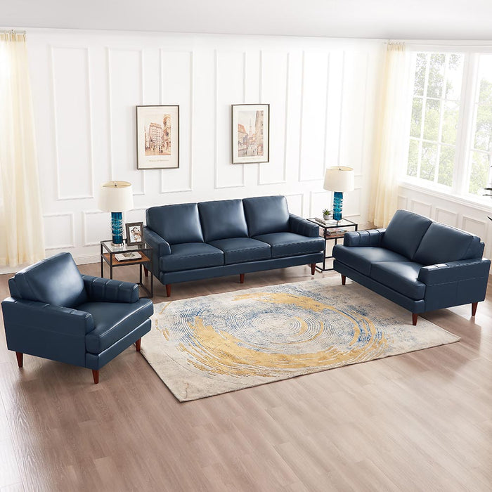 Hydeline Cassis Leather Loveseat - Navy