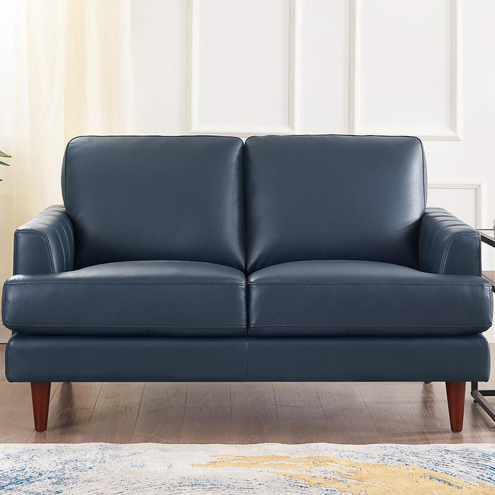 Hydeline Cassis Leather Loveseat - Navy