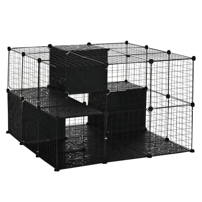 Pawhut Small Animal Cage Rabbit Cage With Door, Guinea Pig Playpen, Small Animal Fence For Bunny, Ch