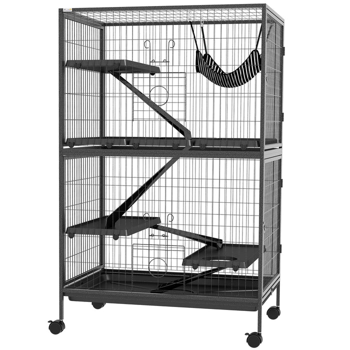 Pawhut 5-tier Rolling Small Animal Cage, Deluxe Guinea Pig Cage, Ferret Cage For Mink Chinchilla Kit