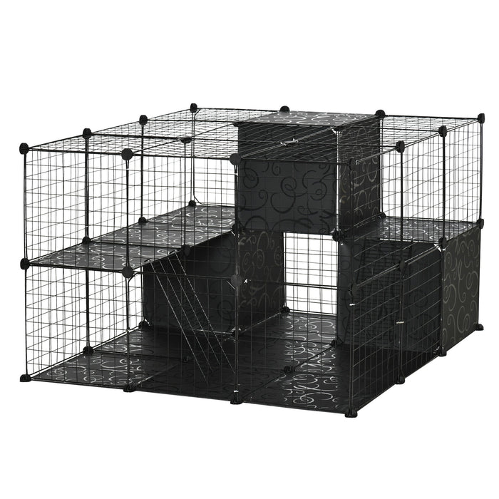 Pawhut Small Animal Cage Rabbit Cage With Door, Guinea Pig Playpen, Small Animal Fence For Bunny, Ch