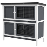 Pawhut Rabbit Hutch, Wooden 2 Tier Bunny Guinea Pig Cage With Openable Top, Slide-out Tray, Ramp, As