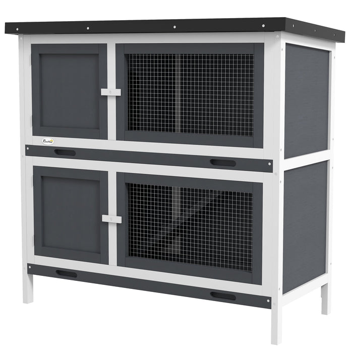 Pawhut Rabbit Hutch, Wooden 2 Tier Bunny Guinea Pig Cage With Openable Top, Slide-out Tray, Ramp, As