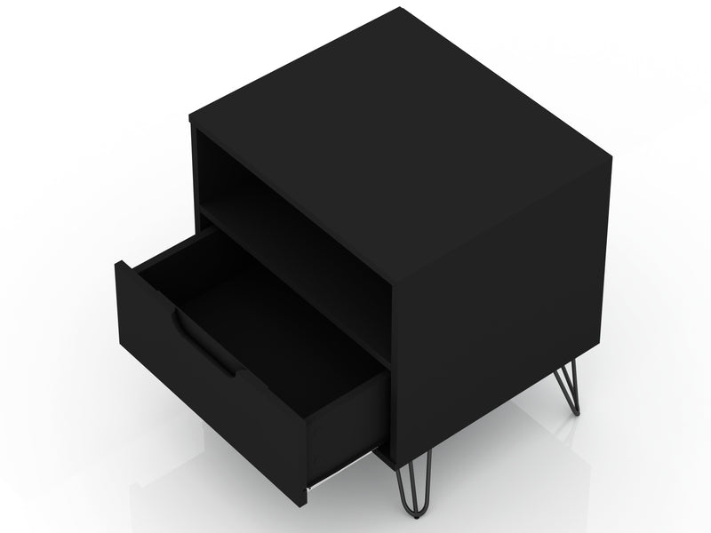 Manhattan Comfort Rockefeller Mid-Century Modern Nightstand with Drawer - Black
