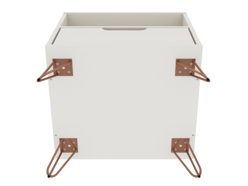 Manhattan Comfort Rockefeller Mid-Century Modern Nightstand with Drawer - Off White & Natural