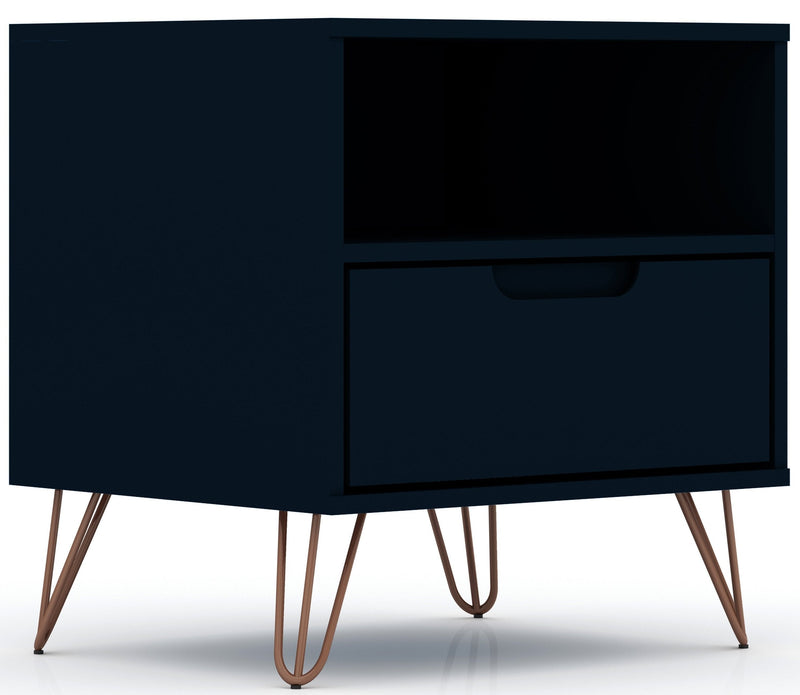 Manhattan Comfort Rockefeller Mid-Century Modern Nightstand with Drawer - Tatiana Midnight Blue