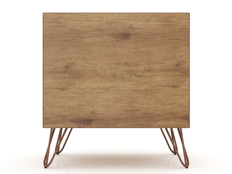Manhattan Comfort Rockefeller Mid-Century Modern Nightstand with Drawer - Natural & Rose Pink