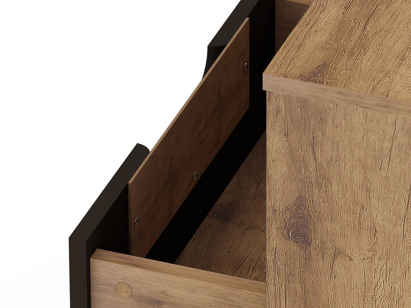 Manhattan Comfort Rockefeller Mid-Century Modern Nightstand with Drawer - Natural & Textured Grey