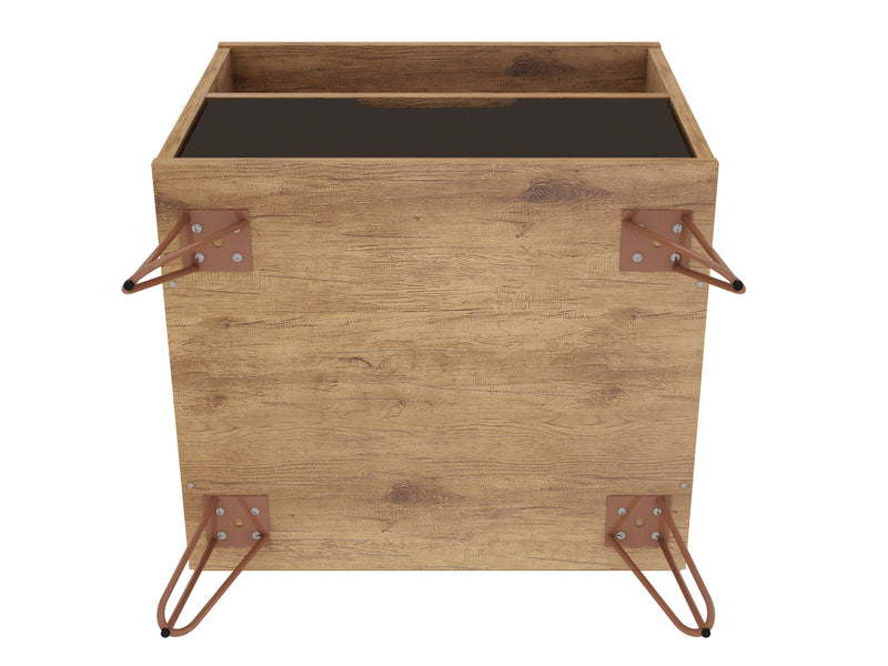 Manhattan Comfort Rockefeller Mid-Century Modern Nightstand with Drawer - Natural & Textured Grey