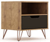 Manhattan Comfort Rockefeller Mid-Century Modern Nightstand with Drawer - Natural & Textured Grey