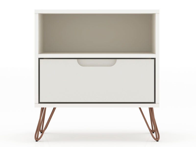 Manhattan Comfort Rockefeller Mid-Century Modern Nightstand with Drawer - Off White