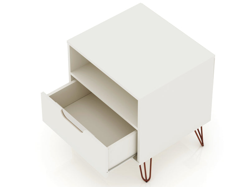Manhattan Comfort Rockefeller Mid-Century Modern Nightstand with Drawer - Off White