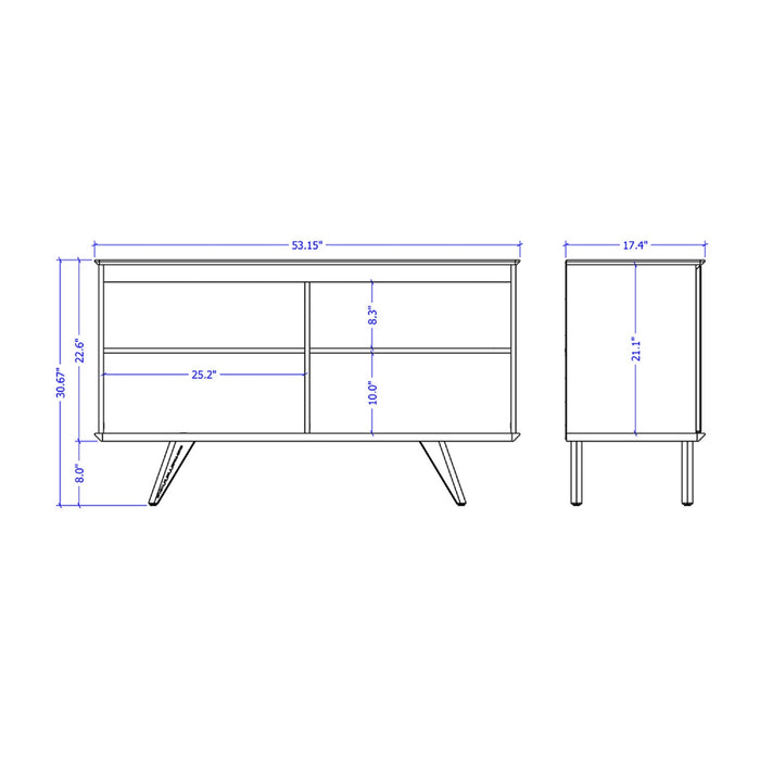Manhattan Comfort Tudor 53.15” Sideboard with 4 Shelves - White & Maple Cream