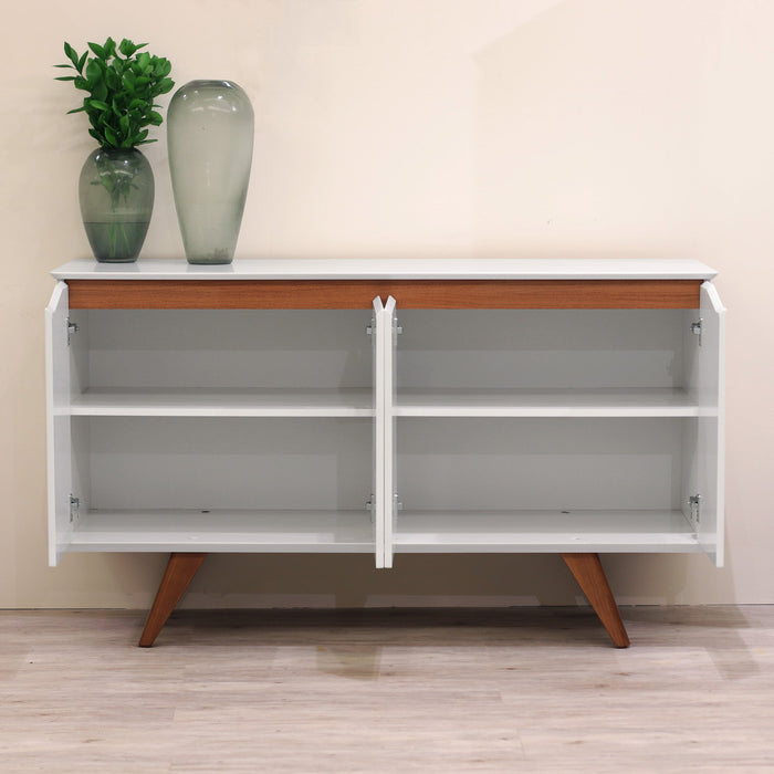 Manhattan Comfort Tudor 53.15” Sideboard with 4 Shelves - White & Maple Cream