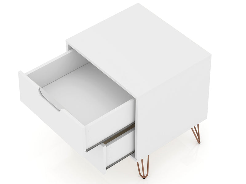 Manhattan Comfort Rockefeller Mid-Century Modern Nightstand with 2 Drawers - White
