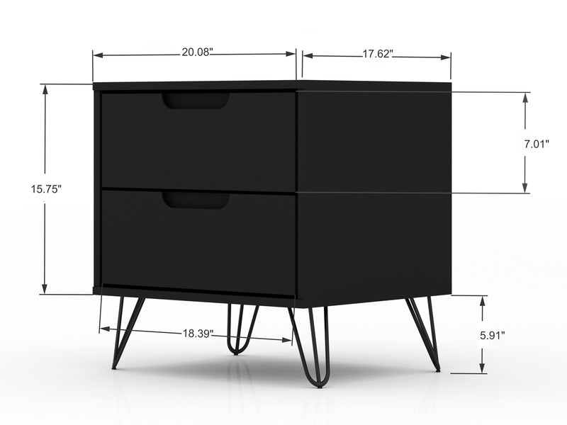 Manhattan Comfort Rockefeller Mid-Century Modern Nightstand with 2-Drawer - Black