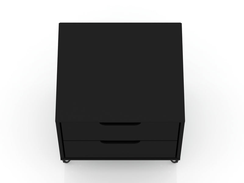 Manhattan Comfort Rockefeller Mid-Century Modern Nightstand with 2-Drawer - Black
