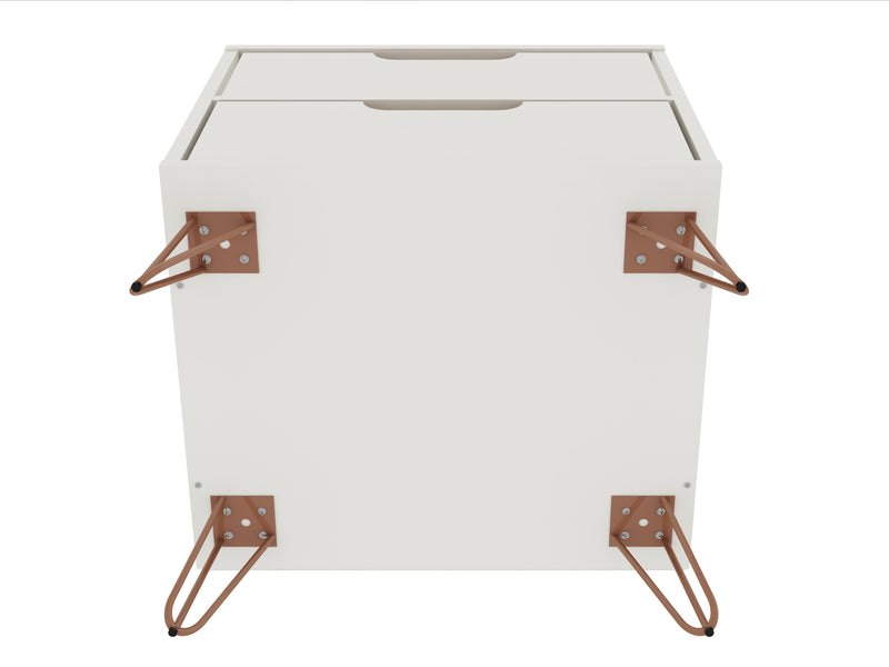 Manhattan Comfort Rockefeller Mid-Century Modern Nightstand with 2 Drawers - Off White & Natural